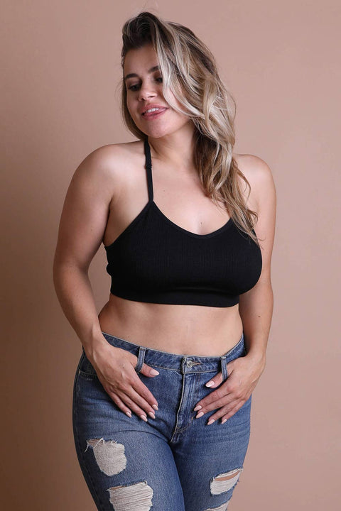 Tattoo Mesh Racerback Bralette (Plus Size) - Black