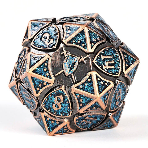 Solid Metal Fighter RPG Dice Set - Copper with Blue Glitter
