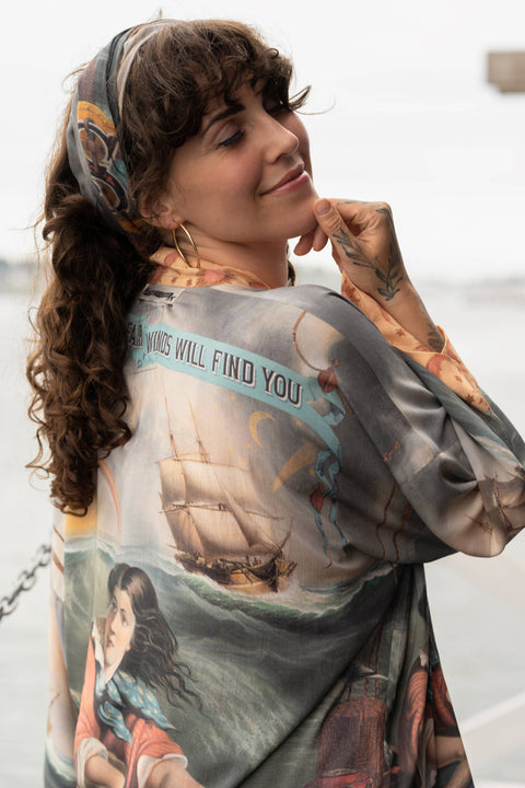 Pixie Duster Cropped Kimono - Hold Fast w/ Boat, Rainbow