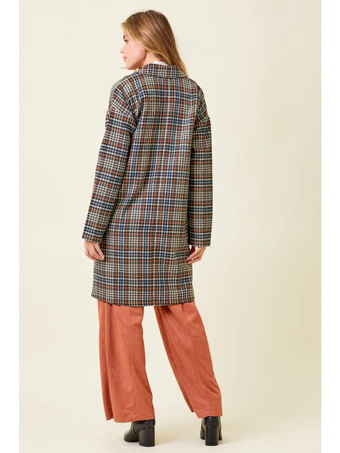 Jacket - Drop Shoulder Plaid Brown Mix