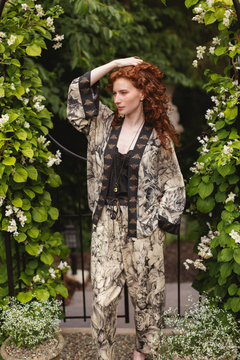 Pixie Duster Crop Kimono - Honey & The Moon with Florals & Bees