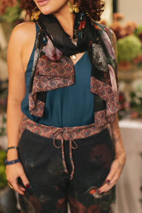 Scarf (Bamboo) - Flight of Fancy Floral with Hummingbirds