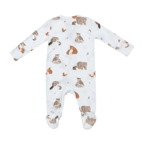 Footie (2 Way Zipper) - Mixed Woodland Animals Blue