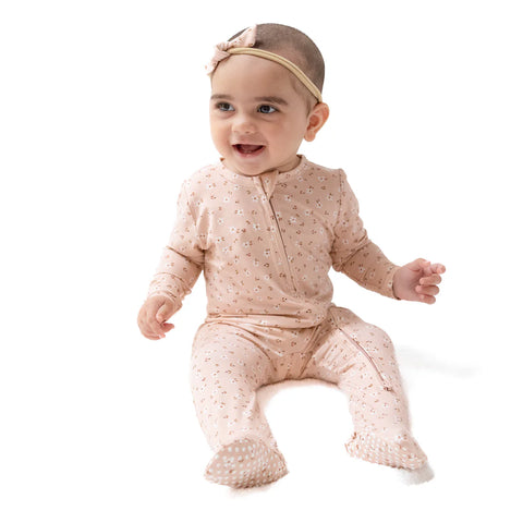 Footie (2 Way Zipper) - Carrie Floral Pink