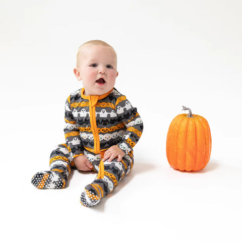 Last One - Size 0/3M: Footie (2 Way Zipper) - Halloween Paper Garland Glow in the Dark