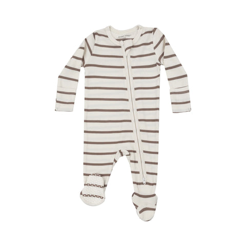 Last One - Size Newborn: Footie (2 Way Zipper) - Brown Stripe