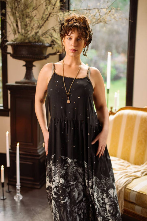 Bohéme Slip Maxi Dress - The Guardians with Angels, Moon & Stars