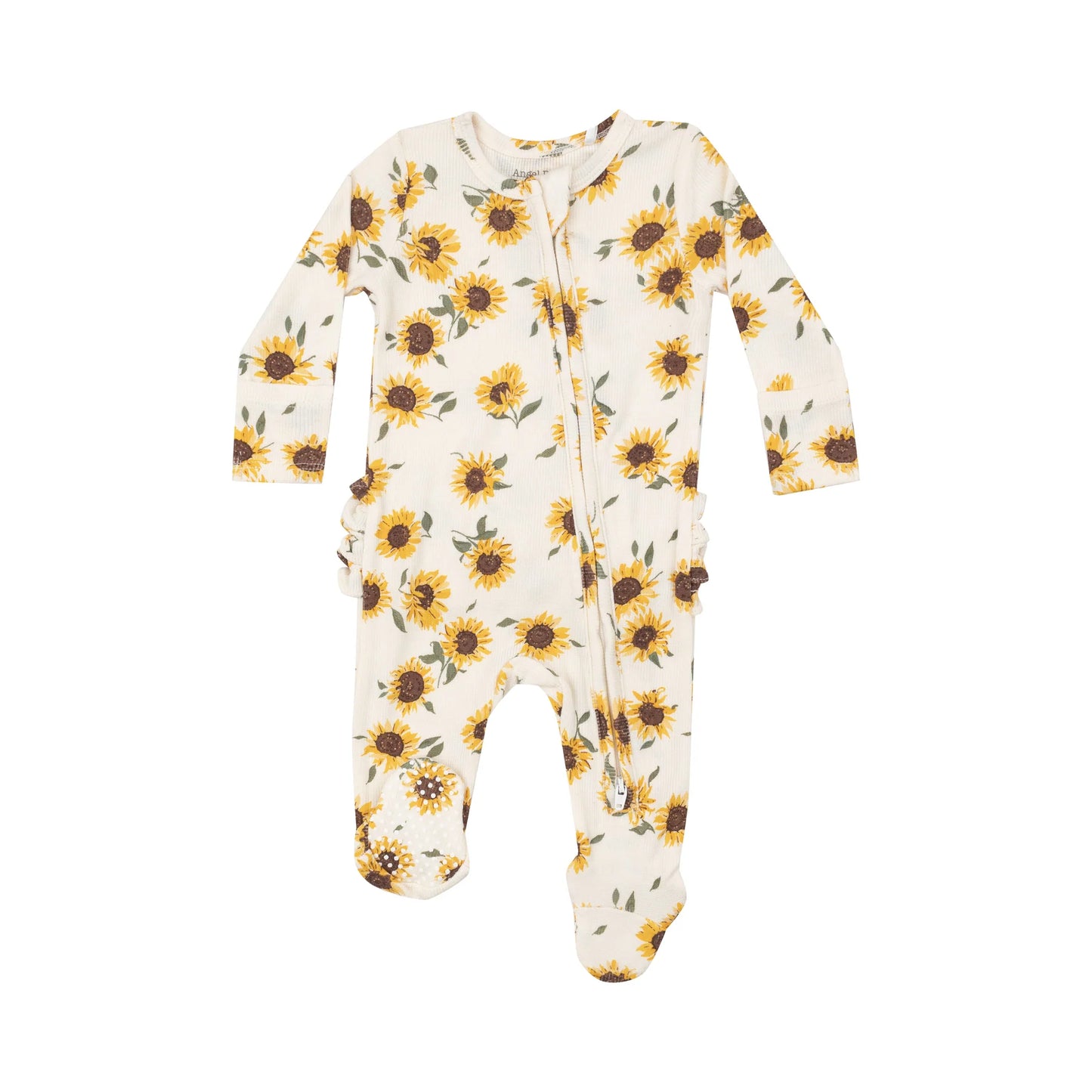 Ruffle Footie (2 Way Zipper) - Ribbed Baby Sunflowers