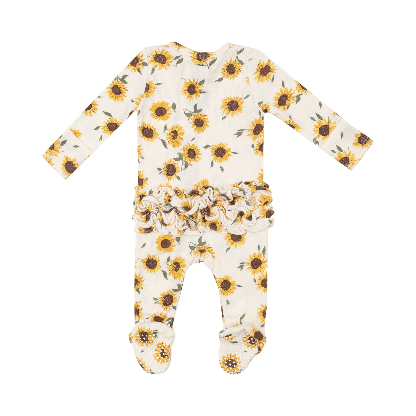 Ruffle Footie (2 Way Zipper) - Ribbed Baby Sunflowers