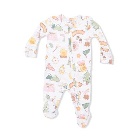 Footie (2 Way Zipper) - Camping Pink Ruffle Back