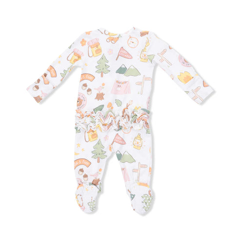 Footie (2 Way Zipper) - Camping Pink Ruffle Back
