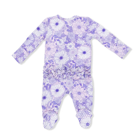 Footie with Ruffles (2 Way Zipper) - Lacy Lavender Floral
