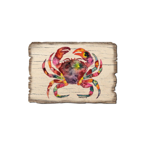 Wood Magnet - Rustic Beach Rainbow Crab