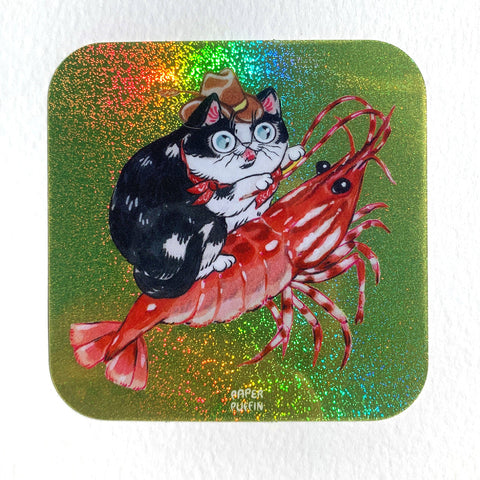 Sticker - Cowboy Cat Prawn Glitter