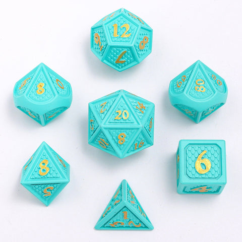 Solid Metal Behemoth Dice set - Turquoise with Gold
