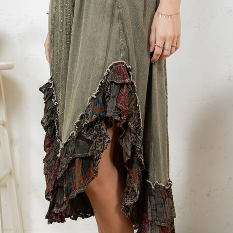 Boho Mid-Length Dress - Sun-Kissed Patchwork Gravel
