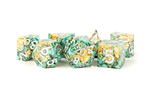 Handcrafted Sharp Edge Inclusion Dice - Turquoise Pebbles