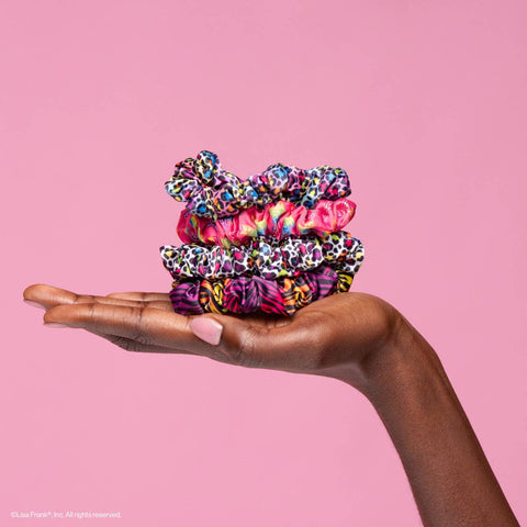 Ruched Satin Scrunchies - Lisa Frank x Kitsch  Rainbow Leopard