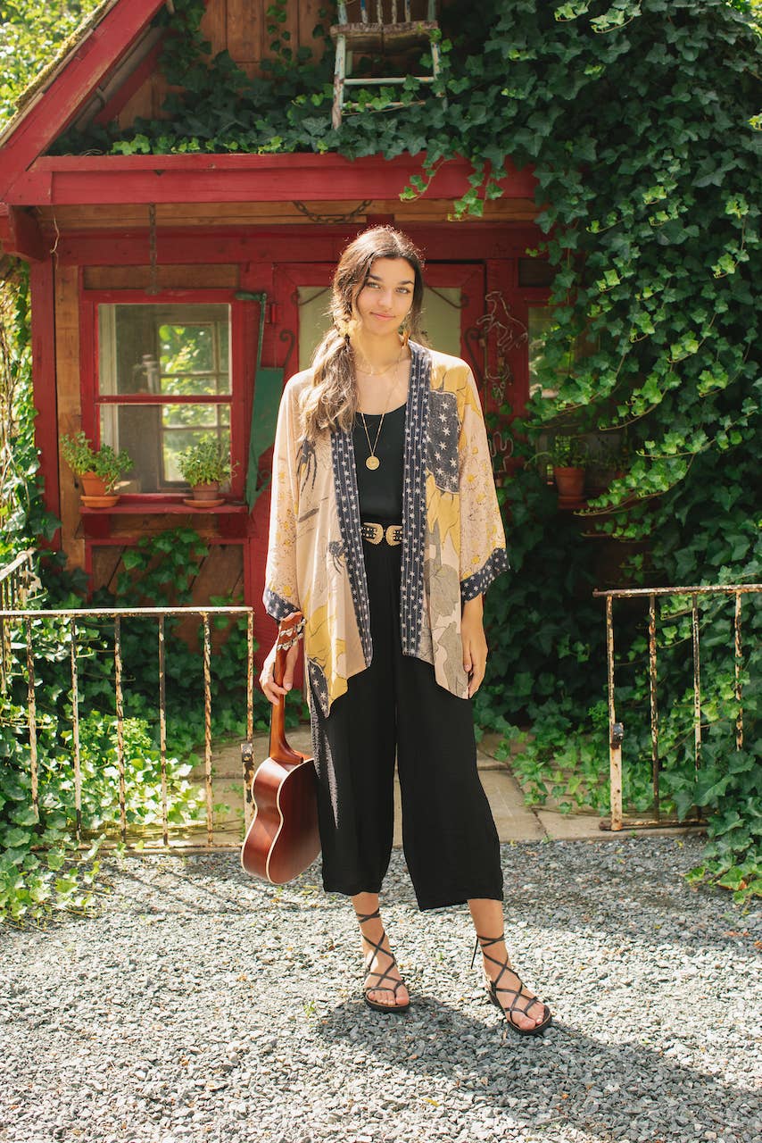 Bamboo Bohemian Kimono Cardigan with Belt - Milk & Honey