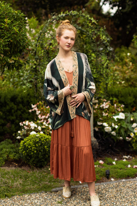 Pixie Crop Kimono - Under My Wing Swan & feathers
