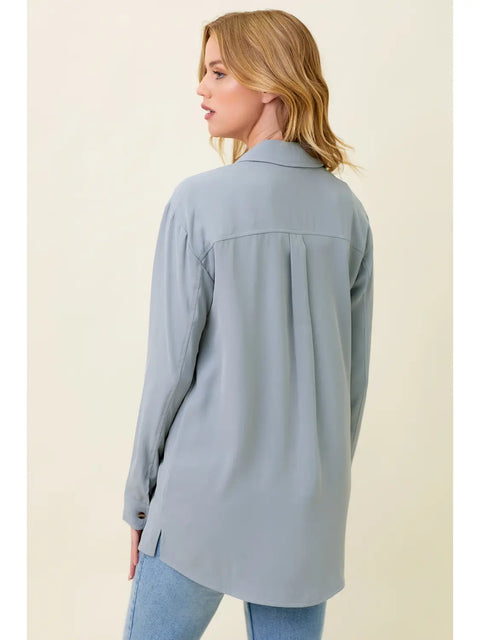 Top - Classic Button Down Blue Grey