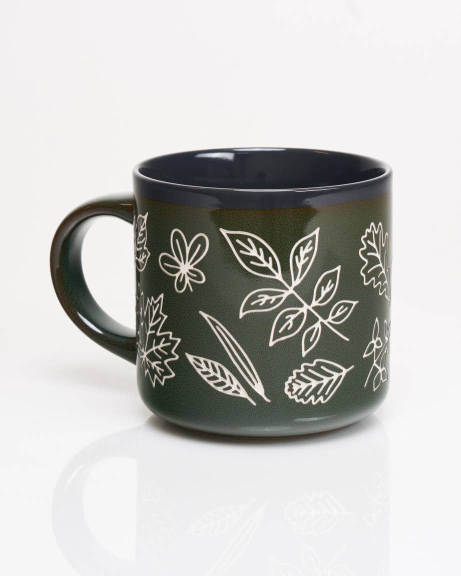 15 oz Ceramic Mug (15oz) - Fallen Leaves Hand Carved