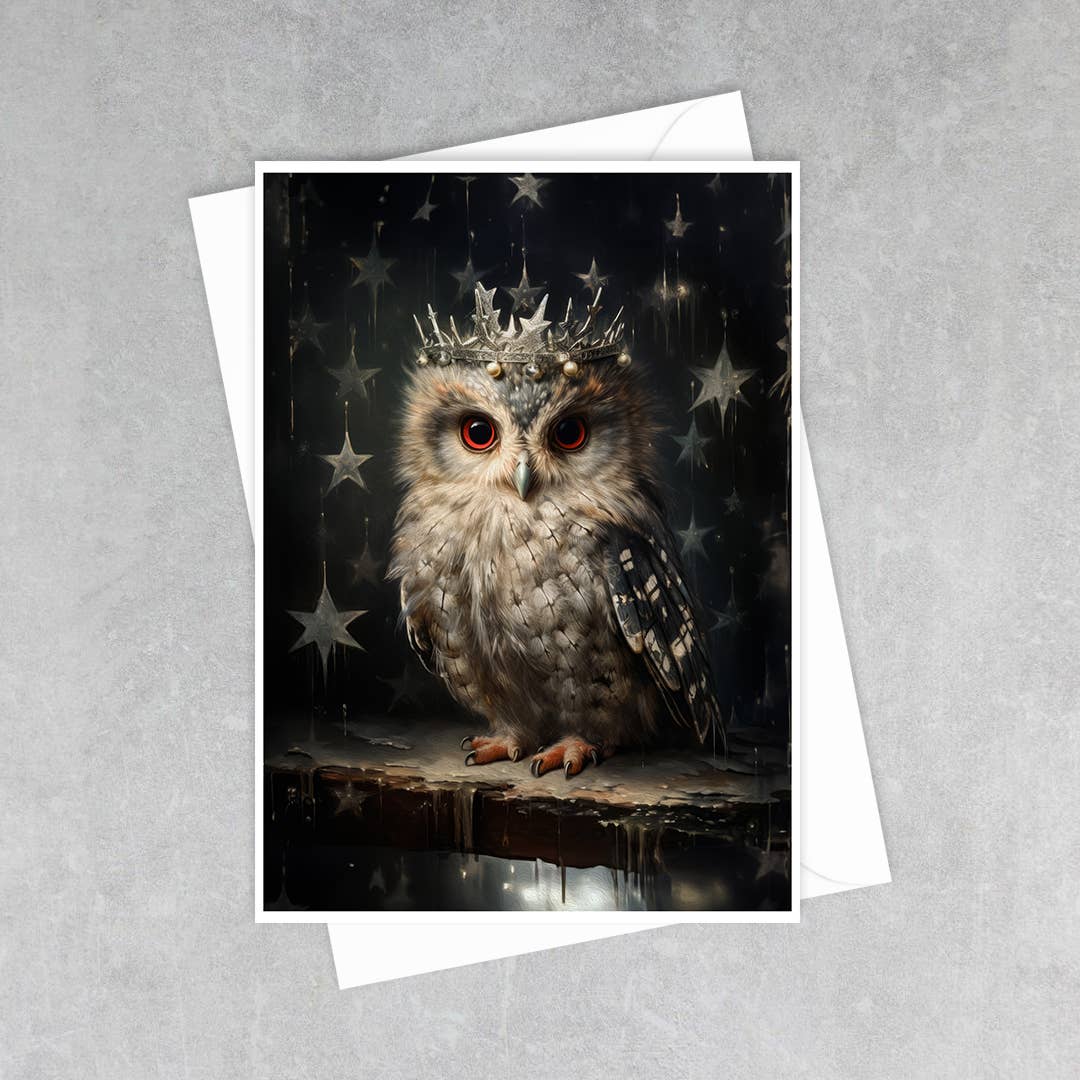 Greeting Card - Winter Owl Wearing Antique Star Crown