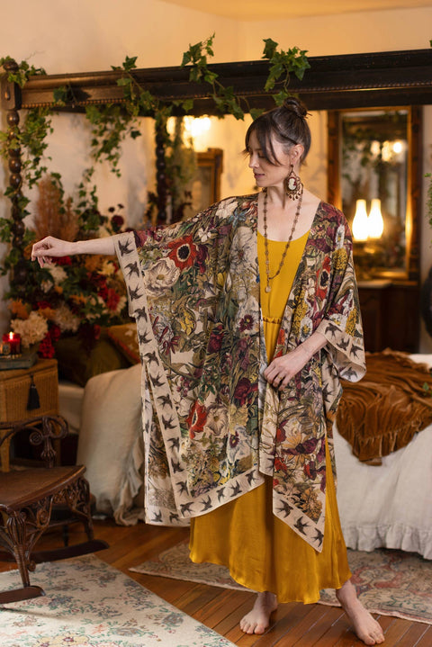 Duster Kimono - Golden Hour Goddess with Floral Print