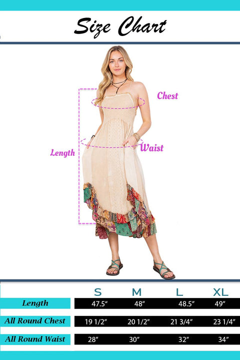 Boho Mid-Length Dress - Sun-Kissed Patchwork Smocked Bliss Latte