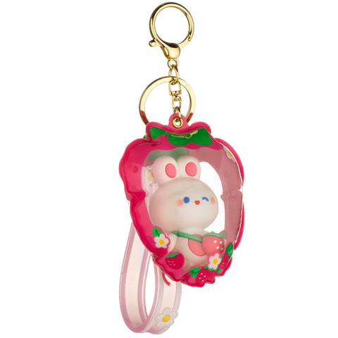 Sensory Keychain - Strawberry Shaped Puffy Straw-Bunny