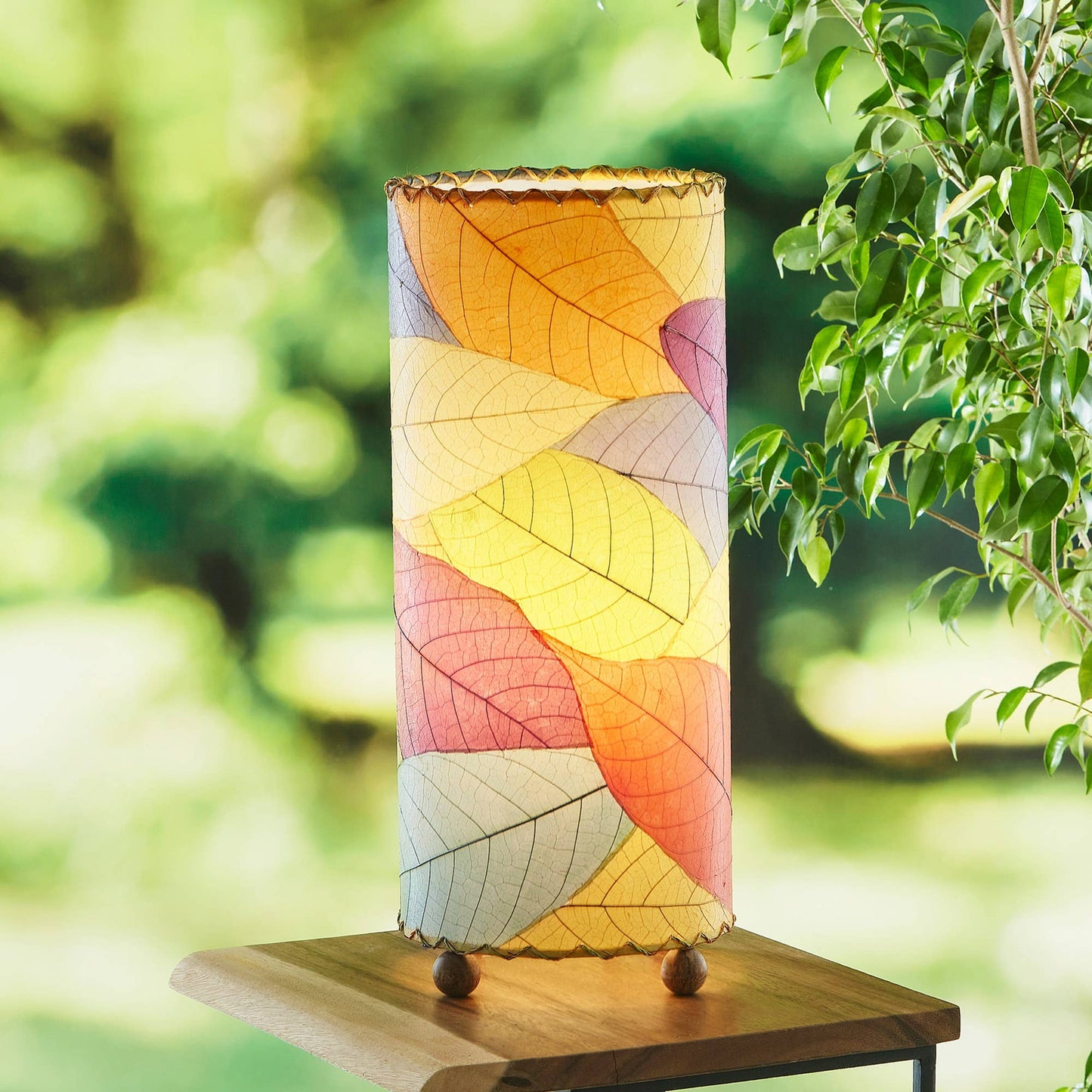 Outdoor Table Lamp - Cocoa Leaf Cylinder Multi