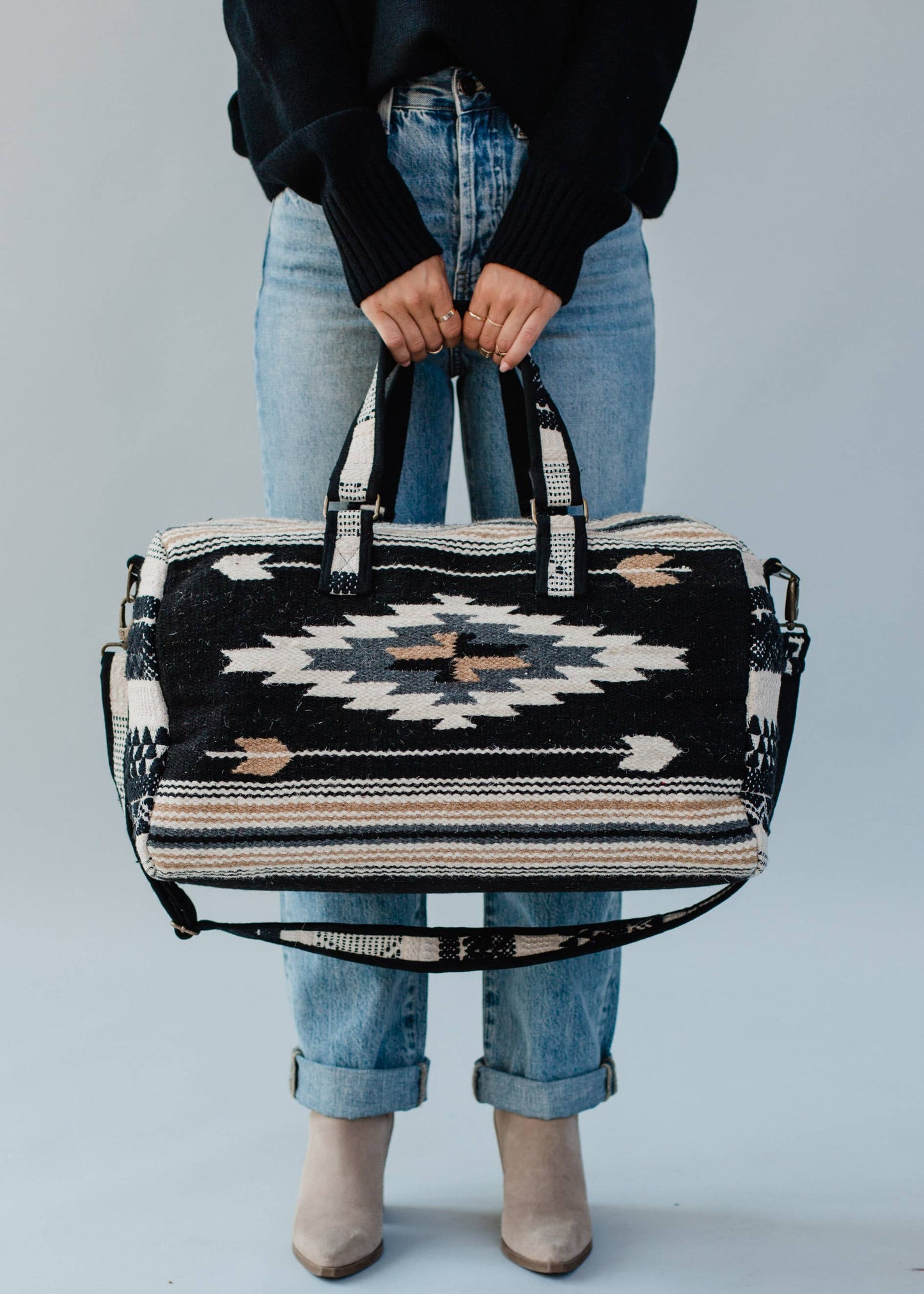 Duffel Bag - Black, Gray, Brown & Cream Aztec