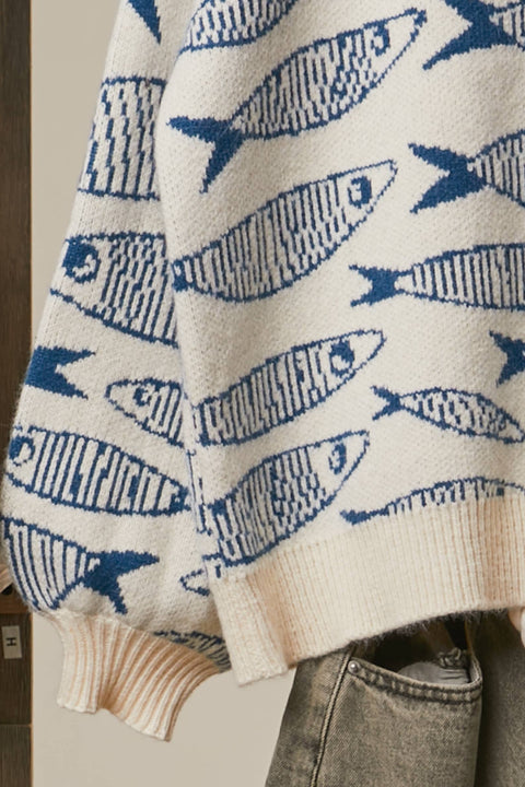 Sardine Story Knit Sweater: Blue / L