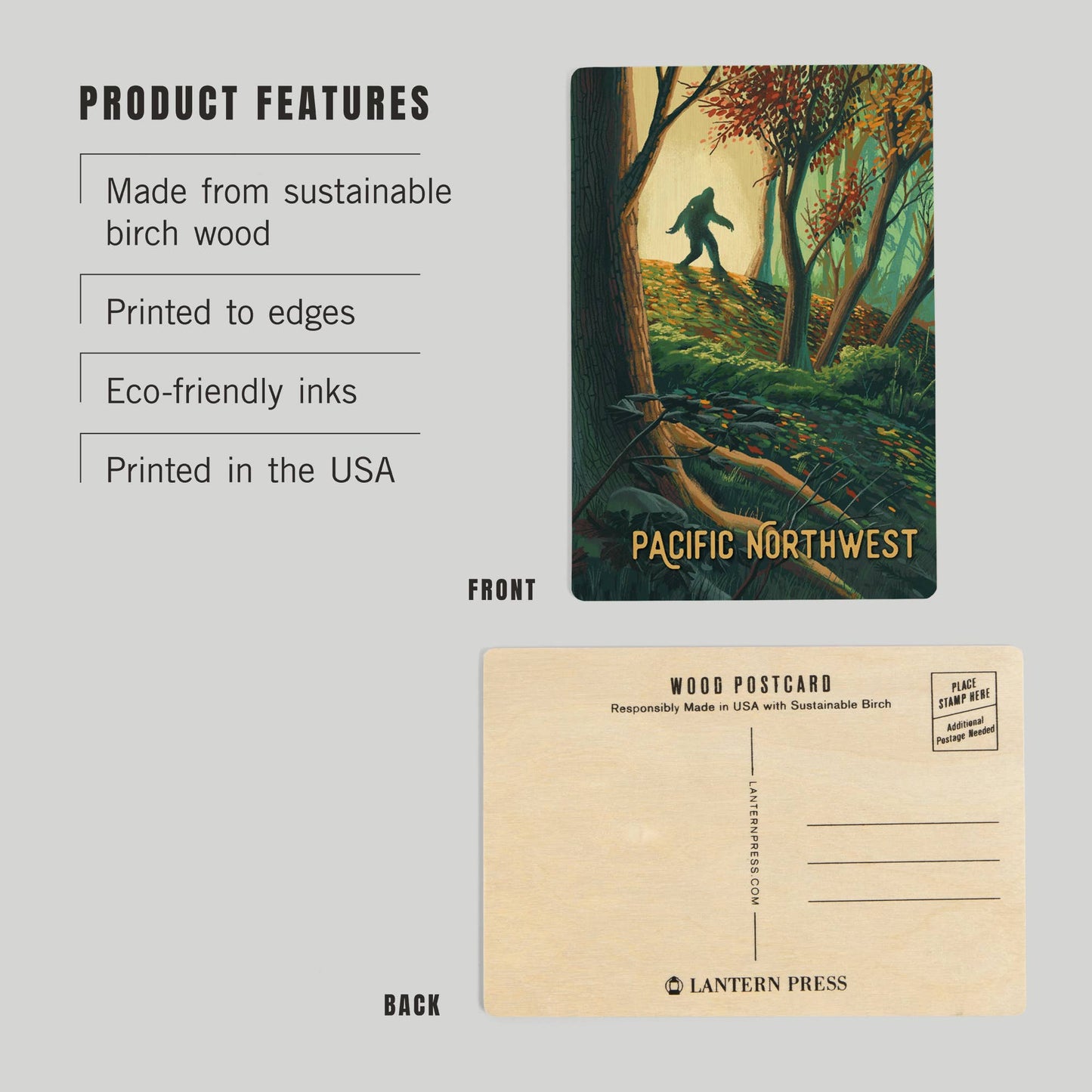 Wood Postcard - Pacific Northwest, Wanderer, Bigfoot