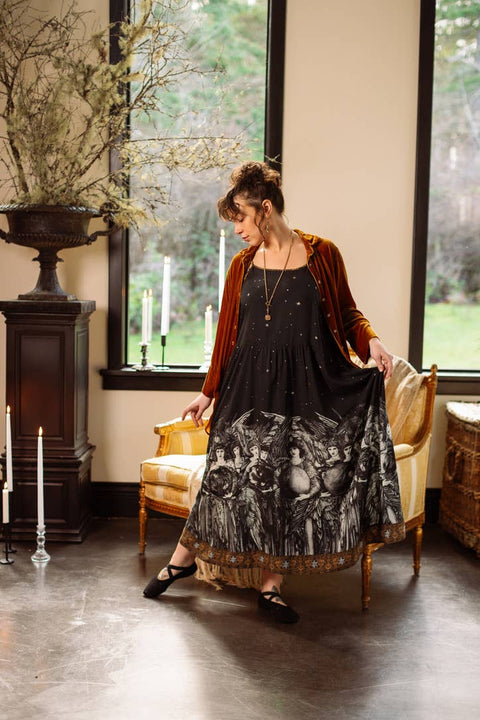 Bohéme Slip Maxi Dress - The Guardians with Angels, Moon & Stars