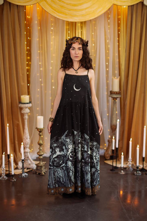 Bohéme Slip Maxi Dress - The Guardians with Angels, Moon & Stars