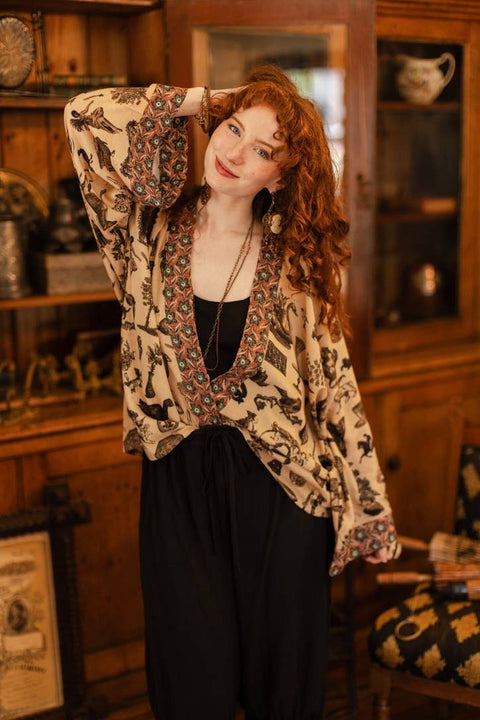 Pixie Duster Crop Kimono - Curiosities w/ whimsical print
