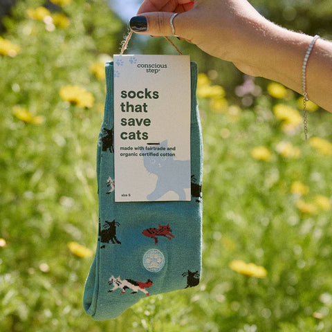 Socks that Save Cats - Teal Cats