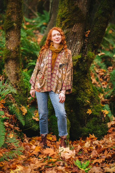 Cropped Bamboo Kimono Cardigan - Dreamweaver With Zodiac Signs