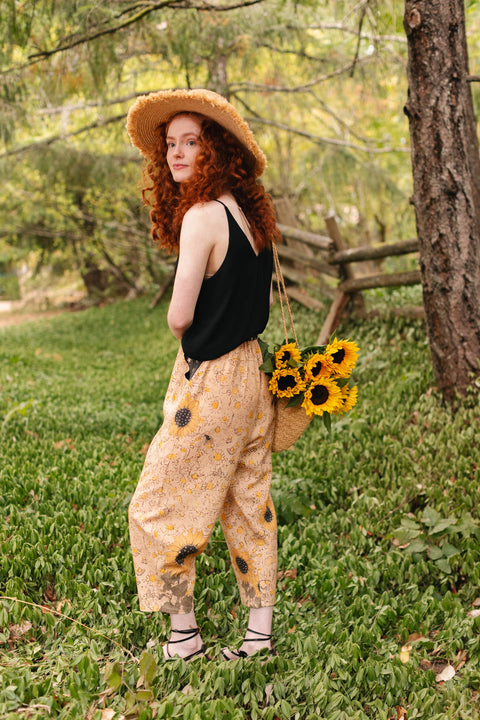 Milk & Honey Boho Linen Cropped Pants - Bee Sunflower
