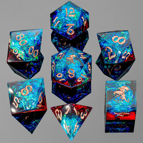 Captured Magic Hand Sanded Sharp Edge Resin Dice Set - Blue Red
