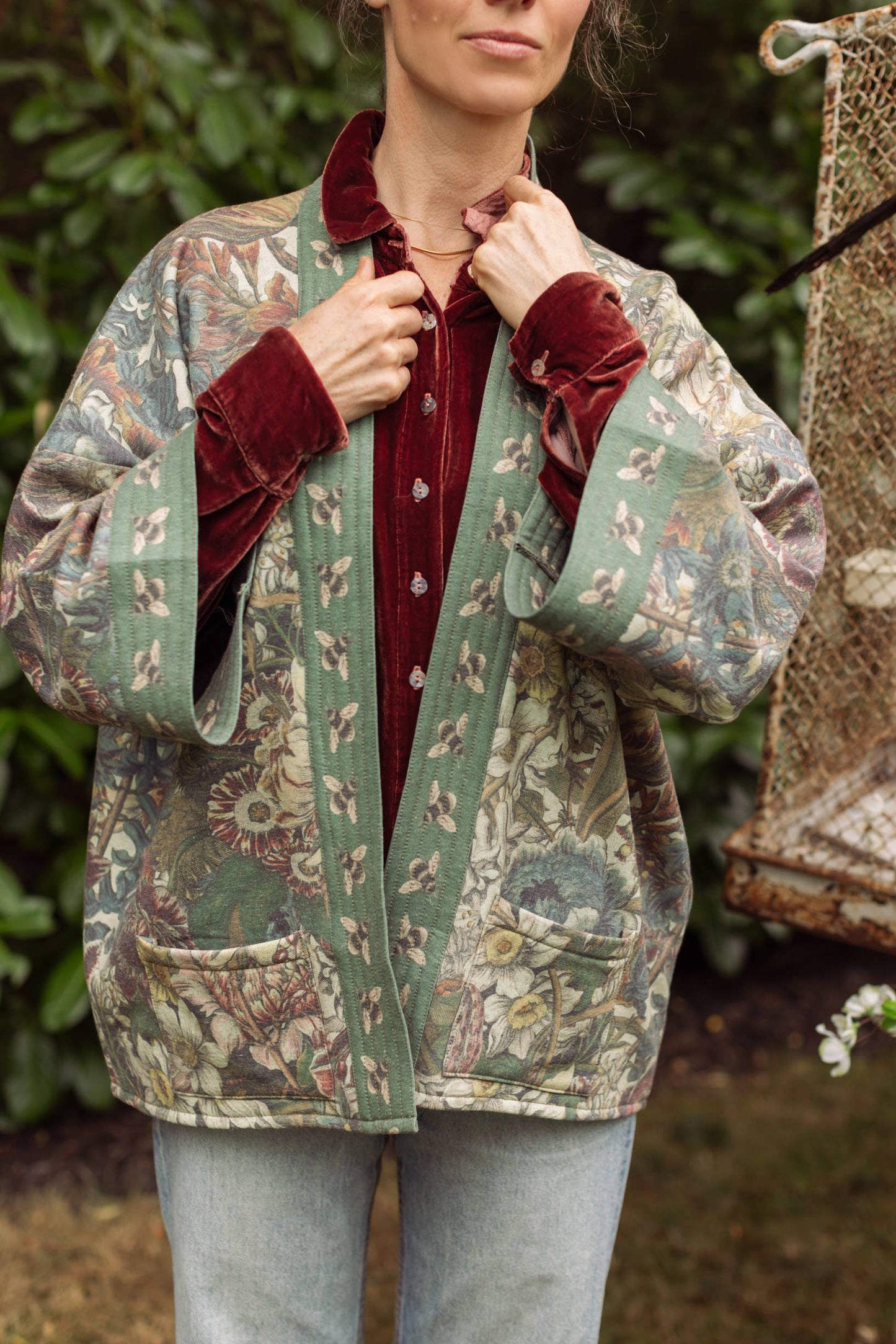 Fleece Cardigan Kimono Jacket - Love Grows Wild Contemporary/Floral