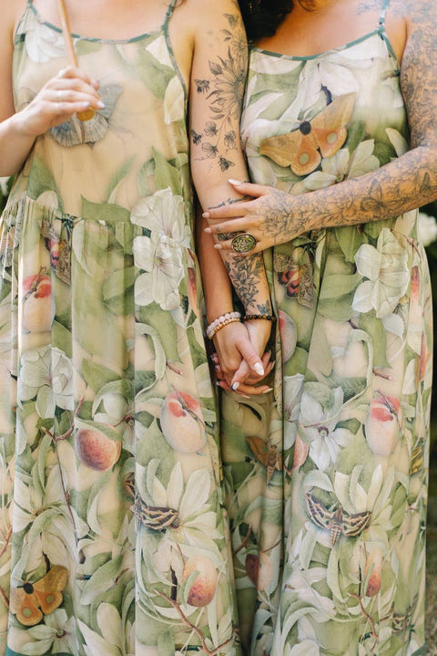 Bohéme Long Maxi Slip Dress - Fleur De Soleil with Florals