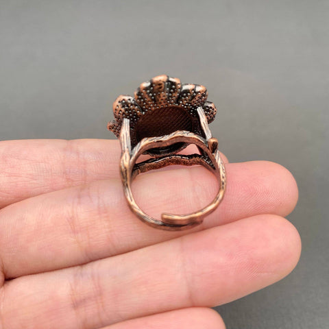 Ring - Vintage Anemousite Inlaid Bronze Flower Shape (Size 7-8)