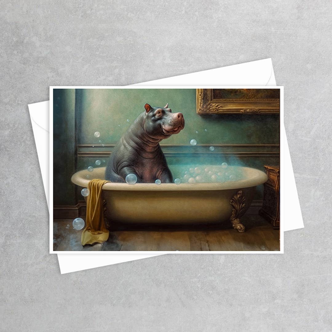 Greeting Card - Hippopotamus in the Bathtub