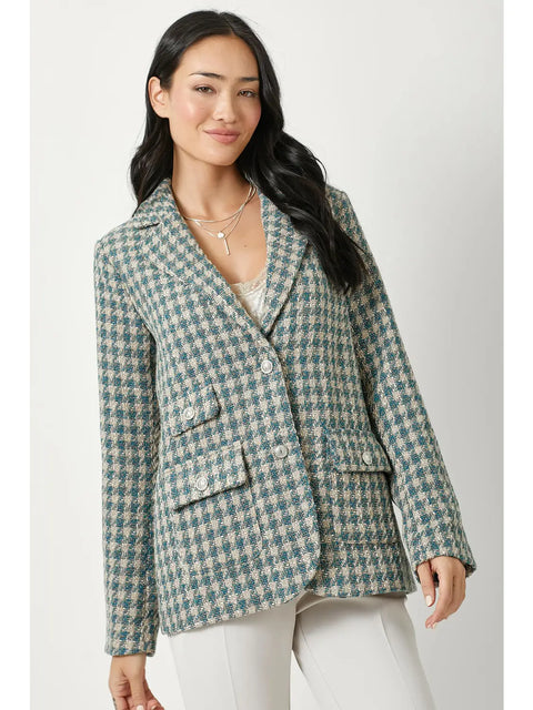 Coat - Houndstooth Double Breasted Blue Mix