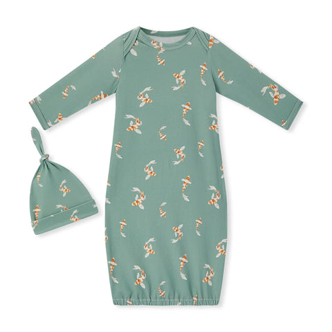 Newborn Gown & Hat Set - Swimming Koi