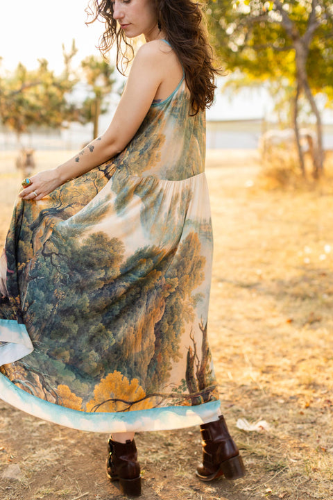 Bohéme Printed Long Maxi Slip Dress - Awakening with Landscape