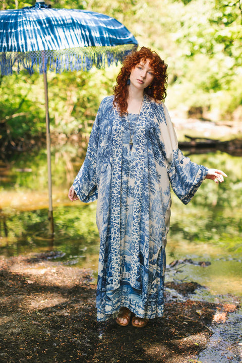 Bohéme Long Maxi Slip Dress - Let the Light In with Delft Print
