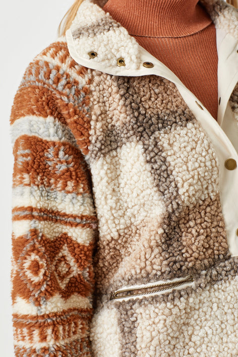 Jacket - Mixed Print Fleece Sand Mix